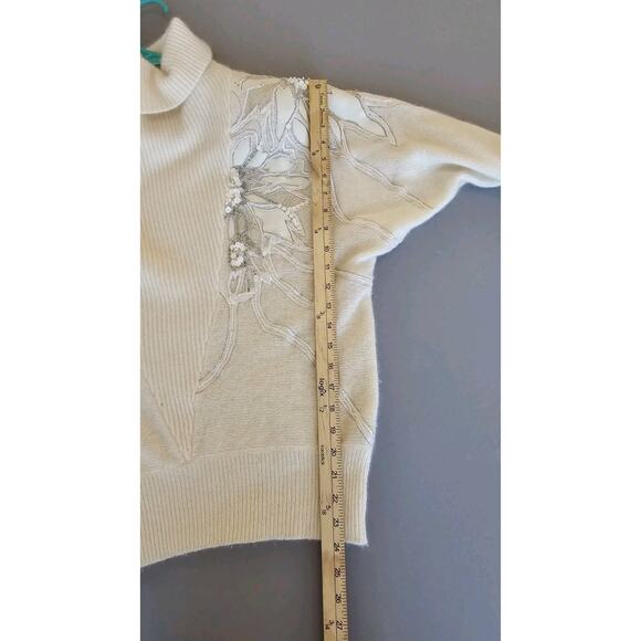 Vintage Anna Laurence Embellished Angora Sequin Sweater Cream Turtleneck Holida - Picture 9 of 10